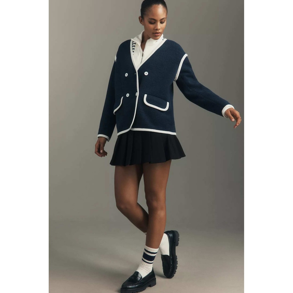 Anthropologie Dolan‎ Left Coast Navy Piped Blazer Jacket Small Contrast Trim NWT